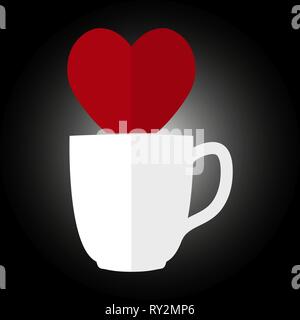 Silhouette of the heart and the silhouette of the cups for tea or coffee Stock Vector