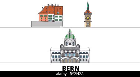 Switzerland, Bern flat landmarks vector illustration. Switzerland, Bern line city with famous travel sights, skyline, design.  Stock Vector