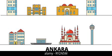 Turkey, Ankara flat landmarks vector illustration. Turkey, Ankara line city with famous travel sights, skyline, design.  Stock Vector