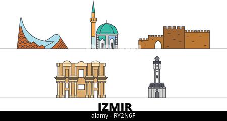 Turkey, Izmir flat landmarks vector illustration. Turkey, Izmir line city with famous travel sights, skyline, design.  Stock Vector