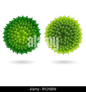 Two full leaves circle frames with shadows isolated on white background Stock Vector