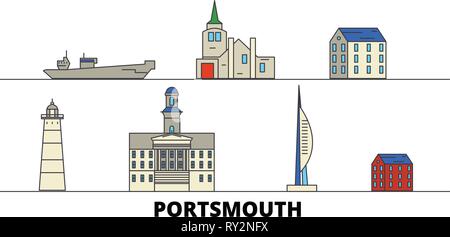 United Kingdom, Portsmouth flat landmarks vector illustration. United Kingdom, Portsmouth line city with famous travel sights, skyline, design.  Stock Vector