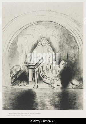 The Apocalypse of Saint John:  And I saw in the right hand of him that sat on the throne a book written within and on the back close sealed with seven seals, 1899. Odilon Redon (French, 1840-1916). Lithograph Stock Photo