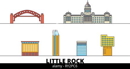 United States, Little Rock flat landmarks vector illustration. United States, Little Rock line city with famous travel sights, skyline, design.  Stock Vector