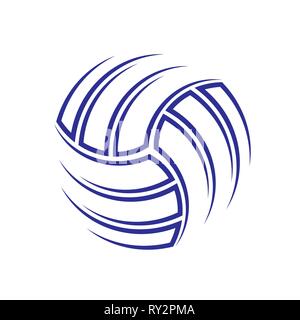 Abstract blue volleyball ball silhouette with text isolated on white ...