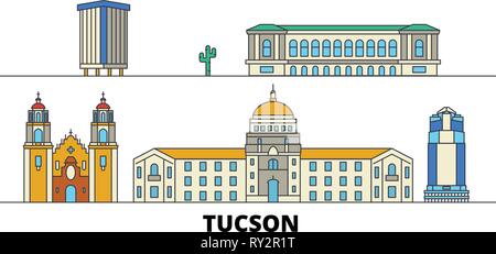 United States, Tucson flat landmarks vector illustration. United States, Tucson line city with famous travel sights, skyline, design.  Stock Vector