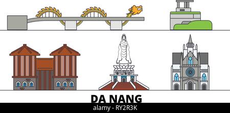 Vietnam, Da Nang flat landmarks vector illustration. Vietnam, Da Nang line city with famous travel sights, skyline, design.  Stock Vector