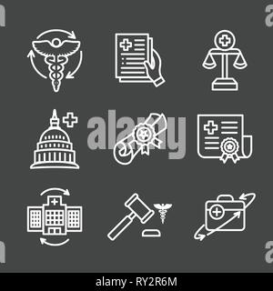 Health Laws and Legal icon set | various aspects of the legal system Stock Vector