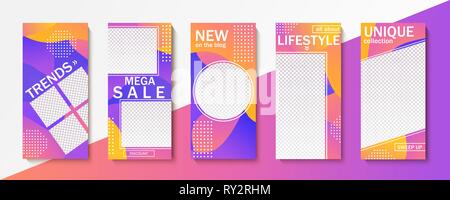 Set ot instagram templates for stories, sales and news. Backgrounds for your design, for social media landing page, website, mobile app and poster, fl Stock Vector