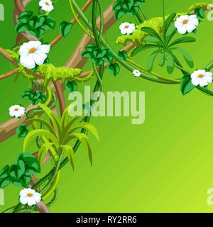 Twisted wild lianas branches background. Jungle vines plants. Stock Vector