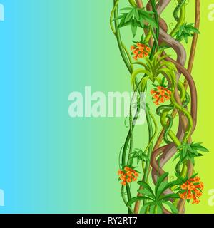 Twisted wild lianas branches background. Jungle vines plants. Stock Vector
