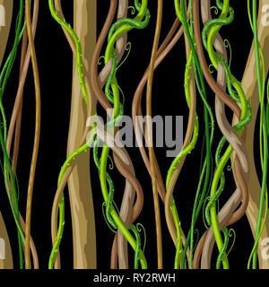 Twisted wild liana branch seamless pattern. Jungle vines plant. Stock Vector