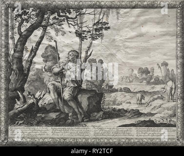 The Prodigal Son:  The Prodigal Tending the Pigs. Abraham Bosse (French, 1602-1676). Etching Stock Photo