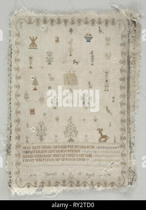 Sampler, 1798. England, 18th century. Silk embroidery on wool, cross stitch; overall: 45.7 x 33 cm (18 x 13 in Stock Photo