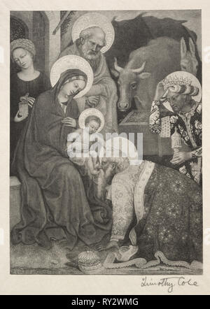 Old Italian Masters:  The Adoration of the Magi, 1887. Timothy Cole (American, 1852-1931). Wood engraving Stock Photo