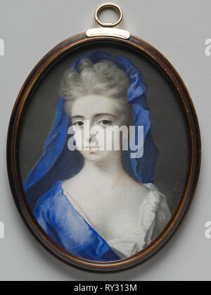 Portrait of a Woman in Blue, c. 1700. Peter Cross (British, c. 1645-1724). Watercolor on vellum in original ivory frame; framed: 9.2 x 7.3 cm (3 5/8 x 2 7/8 in.); sight: 8.2 x 6.4 cm (3 1/4 x 2 1/2 in Stock Photo