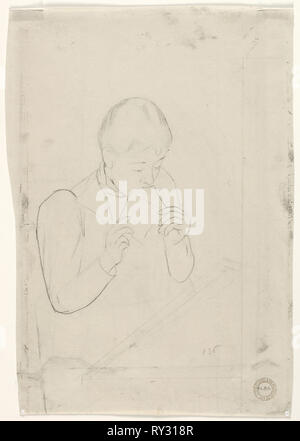 The Letter (verso), 1890-1891. Mary Cassatt (American, 1844-1926). Soft ground lines transferred from etching plate Stock Photo