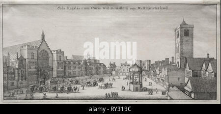 View of London:  New Palace Yard with Westminster Hall, and the Clock House, 1647. Wenceslaus Hollar (Bohemian, 1607-1677). Etching Stock Photo
