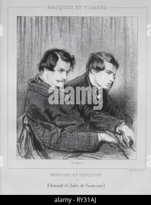 Edmond and Jules de Goncourt, 1853. Paul Gavarni (French, 1804-1866). Lithograph Stock Photo