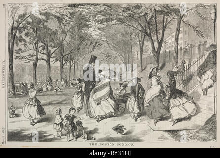 The Boston Common, 1858. Winslow Homer (American, 1836-1910). Wood engraving Stock Photo