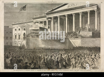 The Inauguration of Abraham Lincoln as President of the United States, at the Capitol, Washington, March 4, 1861, 1861. Winslow Homer (American, 1836-1910). Wood engraving Stock Photo