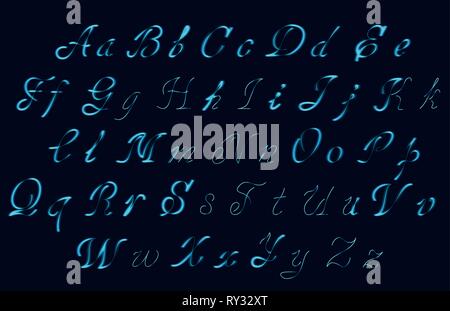 Neon tube hand drawn alphabet font. Type letters on a dark background. Vector typeface for labels, titles, posters etc. Stock Vector