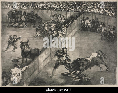 The Bulls of Bordeaux:  Bullfight in a Divided Ring, 1825. Francisco de Goya (Spanish, 1746-1828). Lithograph Stock Photo