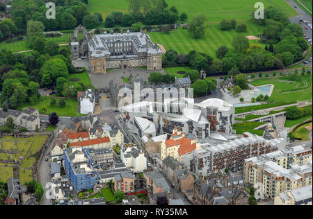 Aerial view of the Scottish Parliament and the Palace of Holyroodhouse, Edinburgh. Stock Photo