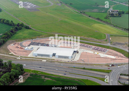 Aerial view of the Edinburgh Tram depot Gogarburn, Edinburgh. Stock Photo