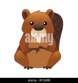 Cute Brown beaver. Cartoon animal design. Flat vector illustration isolated on white background. Forest inhabitant. Wild animal with brown red. Stock Vector