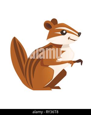 Cute Brown gopher. Cartoon animal design. Flat vector illustration isolated on white background. Forest inhabitant. Wild animal with brown fur. Stock Vector