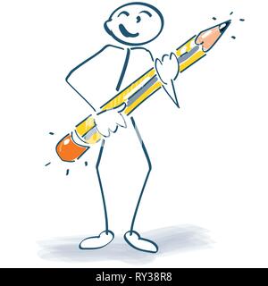 Stick figure with a pen at workplace Stock Vector