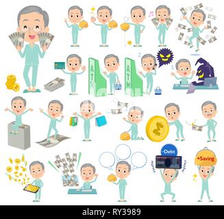 A set of patient old man with concerning money and economy.There are also actions on success and failure.It's vector art so it's easy to edit. Stock Vector