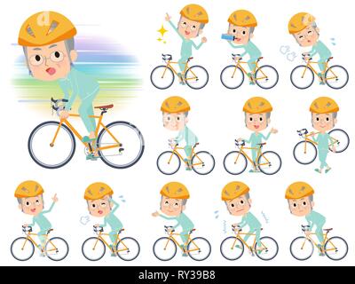 A set of patient old man on a road bike.There is an action that is enjoying.It's vector art so it's easy to edit. Stock Vector