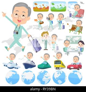 A set of patient old man on travel.There are also vehicles such as boats and airplanes.It's vector art so it's easy to edit. Stock Vector