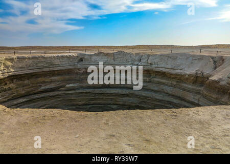 Darvaza Mud Volcano Crater Pit Section View Stock Photo
