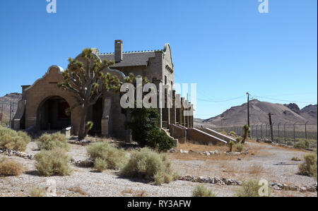 Railway Station, Rhyolite Ghost Town, Death Valley , Nevada, USA. Stock Photo