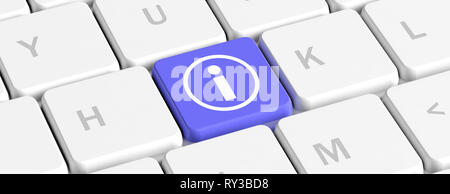 Information concept. Blue key button with information icon on a computer keyboard, banner. 3d illustration Stock Photo