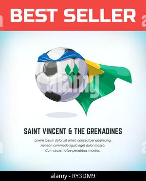 Saint Vincent end The Grenadines football or soccer ball. Football national team. Vector illustration. Stock Vector