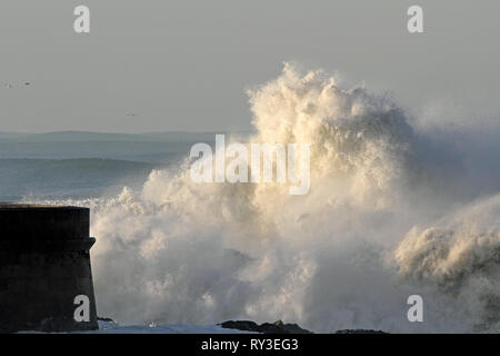 Big stormy waves crashing over Portuguese Coast Stock Photo