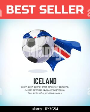 Iceland soccer shirt with national flag and football ball. 3D