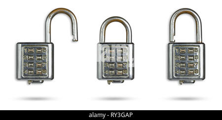 Set of  old password key lock placed on isolate white background with clipping path. Stock Photo