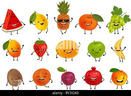 Set of funny fruits. Food concept. Cartoon vector illustration Stock Vector