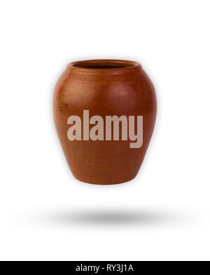 The pot or jar is a kind of pottery. Made from soil by molding when dried and then burned to a very high temperature. Isolate on white background with Stock Photo