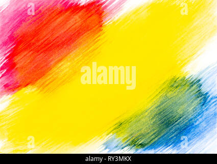 Abstract red yellow and blue watercolor painted on white paper background. Stock Photo