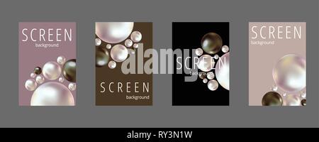 Set of abstract Background for mobile phone with realistic black and white pearls. Stock Vector