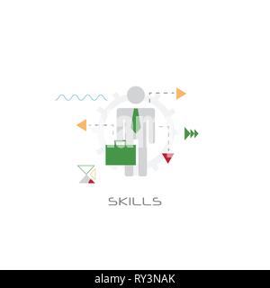 businessperson leadership knowledge creative idea skills concept successful worker line style white background Stock Vector