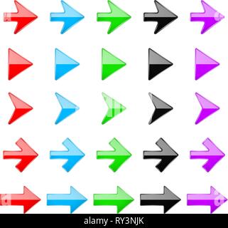 Small colored arrows. Glass 3d icons Stock Vector
