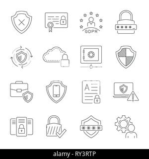 Cyber security technology network vector icons set. Technologes of digital protection. Editable Stroke. EPS 10 Stock Vector