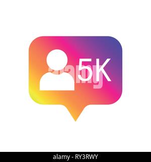 Follower flat icon. Flat simple design. Icon likes 5K. Symbol, button, ui, web. Social media likes 5000. Vector illustration. Isolate on white backgro Stock Vector